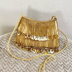 LA REGALE | Vintage Gold Beaded Fringe Mini Bag